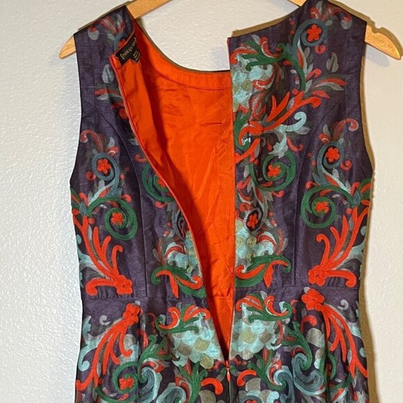Pankaj and Nindhi Octave Dress Embroidered Orange Purple Lined A-Line Dress 4 - Picture 8 of 11